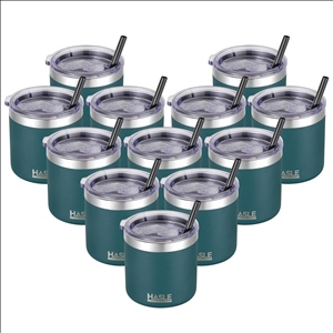 10oz Insulated Tumblers with Lid and Straw,Stainless Steel Tumbler Travel Coffee Mug,Double Wall